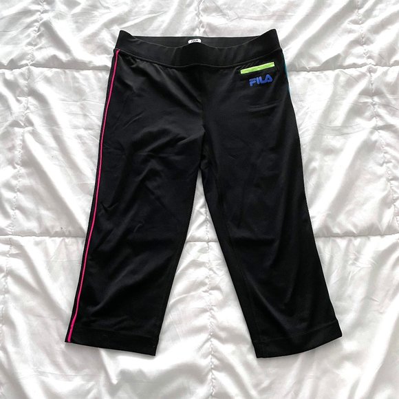 Fila Sport Black Cropped Leggings with Neon Accents - Picture 1 of 4